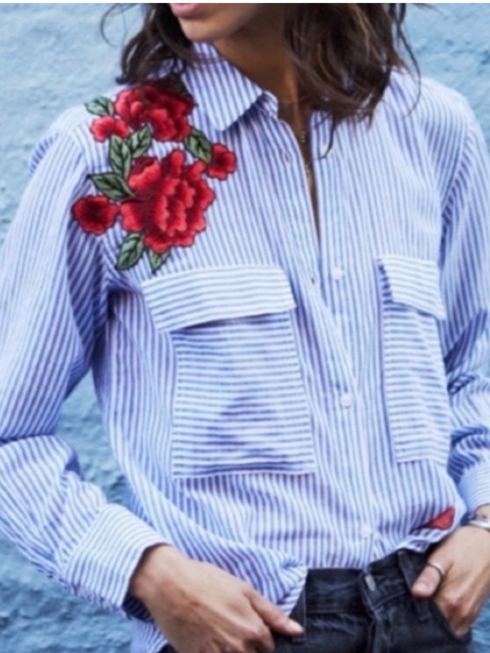Rails Frances Banker Stripe Floral Patches Size Medium
